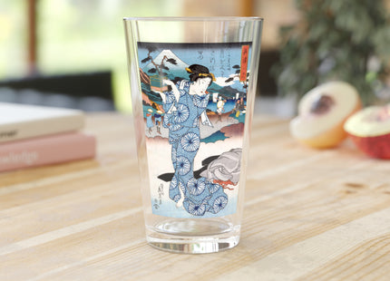 Japanese Woman Woodblock Print by Keisai Eisen Glass, 16oz