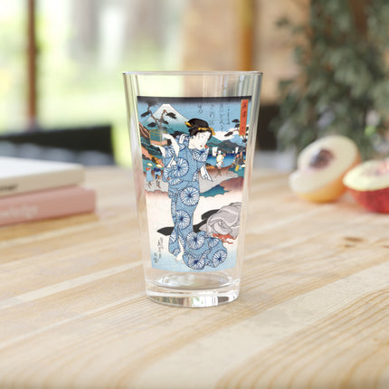 Japanese Woman Woodblock Print by Keisai Eisen Glass, 16oz