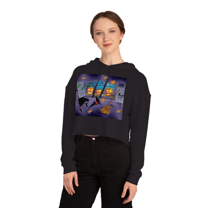 Whimsical Halloween Mischief Women’s Cropped Hooded Sweatshirt