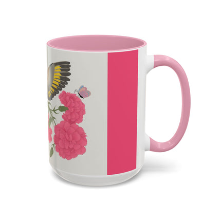 Goldfinch & Pink Flowers Colorful Mugs – Vibrant Spring & Bold Beauty