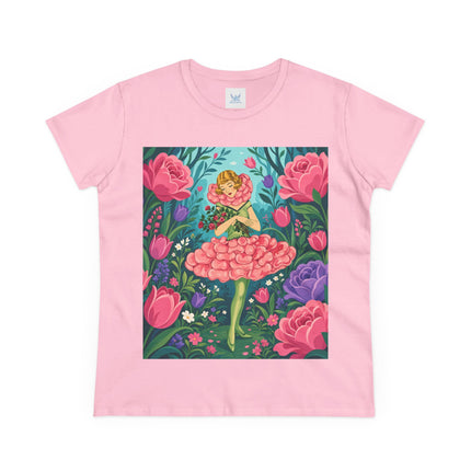 🌹🩰 The Rose Garden Dancer Cotton Tee – Art Deco Floral Whimsy