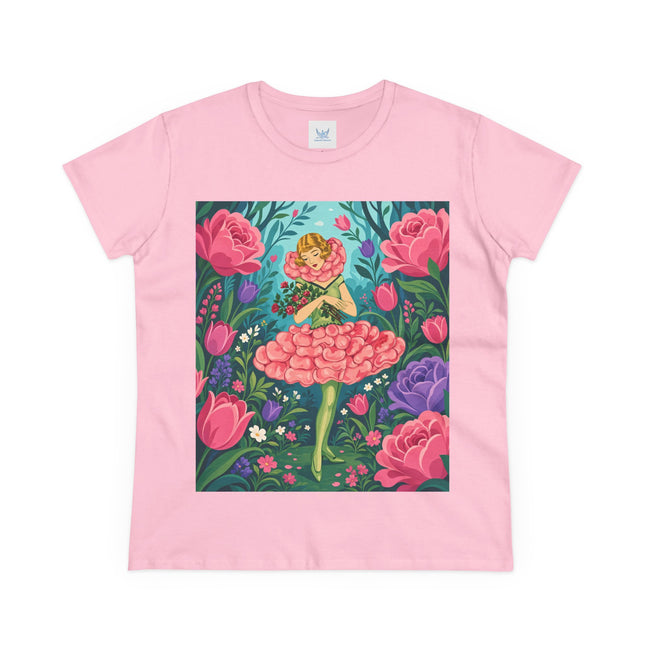 🌹🩰 The Rose Garden Dancer Cotton Tee – Art Deco Floral Whimsy