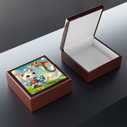Geisha Kitten and the Dragon Jewelry Box