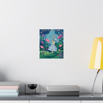 🌸🦋 The Lady Of The Enchanted Flower Forest Matte Vertical Poster – Art Deco Woodland Whimsy