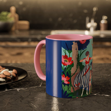 The Lady Of The Scarlet Bow Colorful Mugs – Art Deco Botanical Archer Elegance
