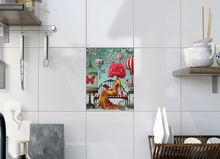 Reading In A Painted Garden Ceramic Tile