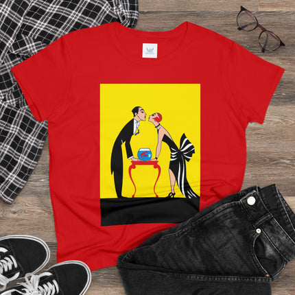 Moment of Elegance: A Passionate Embrace Amidst Golden Splendor Women's Midweight Cotton Tee