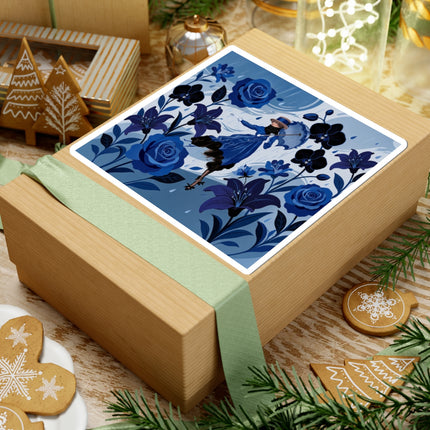 ☔💙 The Blue Rain Promenade Kiss-Cut Stickers – Art Deco Floral Fashion