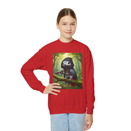 The African Grey Sentinel Youth Crewneck Sweatshirt – Wisdom, Courage & Woodland Adventure