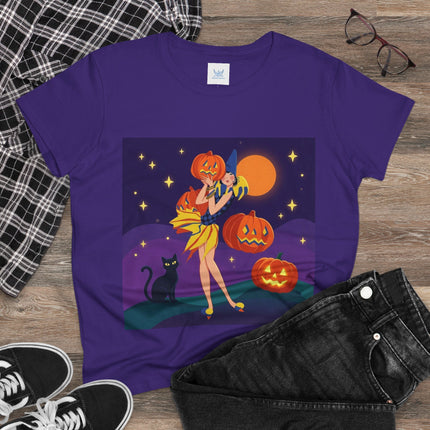 🎃🕯️ Moonlit Pumpkin Masquerade Cotton Tee – Whimsical Halloween Charm
