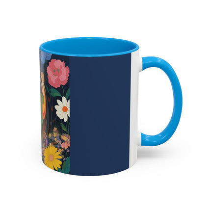 The Lady And The Crimson Moonbird Colorful Mugs – Art Deco Whimsical Garden Elegance