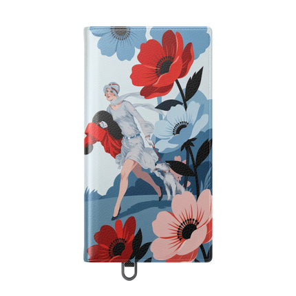 🌺🐕 The Lady Of The Flower Walk Flip Case – Art Deco Garden Stroll