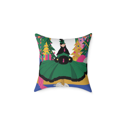 🎄🎁 The Emerald Christmas Belle Square Pillow – Colorful Holiday Fashion Fantasy