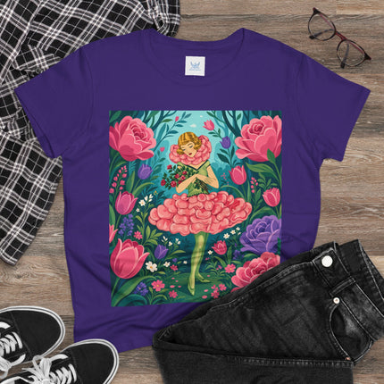 🌹🩰 The Rose Garden Dancer Cotton Tee – Art Deco Floral Whimsy