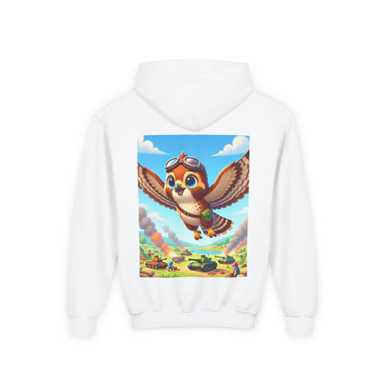 Red-Tailed Hawk in Battle Youth Hooded Sweatshirt – Flight, Courage & High-Flying Adventure