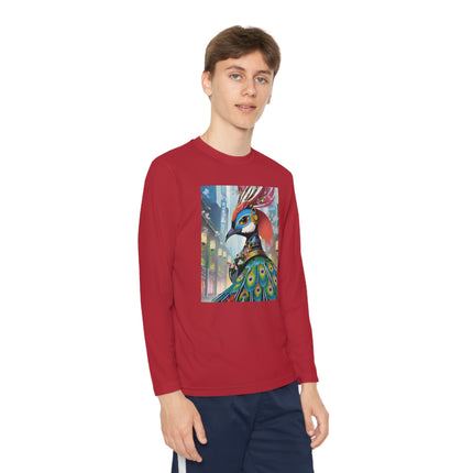 Techno Plumes Youth Long Sleeve Competitor Tee – Futuristic Elegance & Neon Feathers