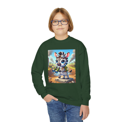 Zebra Lookout Youth Crewneck Sweatshirt – Adventure, Curiosity & Explorer Spirit