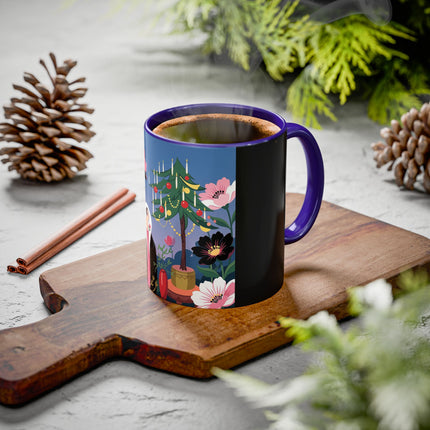 🌹🎄 The Lady Of The Candlelit Rose Tree Colorful Mug – Art Deco Christmas Garden