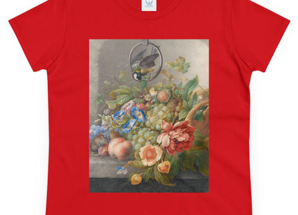 Still Life With Flowers, Fruit, A Great Tit And A Mouse by Herman Henstenburgh Women's Midweight Cotton Tee