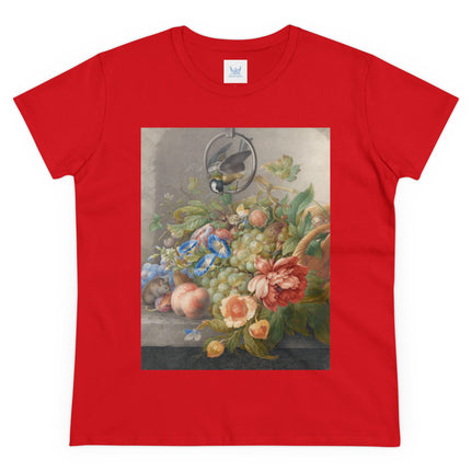 Still Life With Flowers, Fruit, A Great Tit And A Mouse by Herman Henstenburgh Women's Midweight Cotton Tee