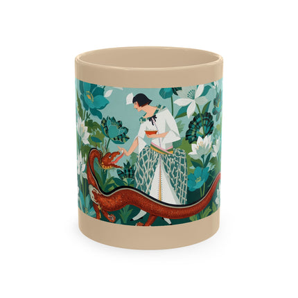 🐉🌿 The Lady & The Garden Dragon Ceramic Mug – Art Deco Botanical Whimsy