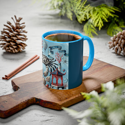 Spotted Crab & Pagoda Colorful Mug – Mystical Ocean & Asian Harmony