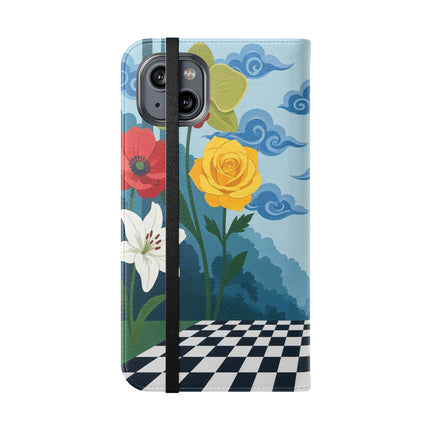 🌺♟️ The Ladies Of The Checkerboard Garden Flip Case – Art Deco Floral Fantasy