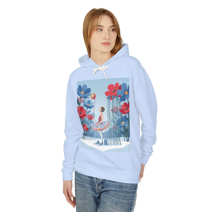 🌸❄️ Winter Flower Girl Unisex Lightweight Hooded Sweatshirt – Art Deco Floral Fantasy
