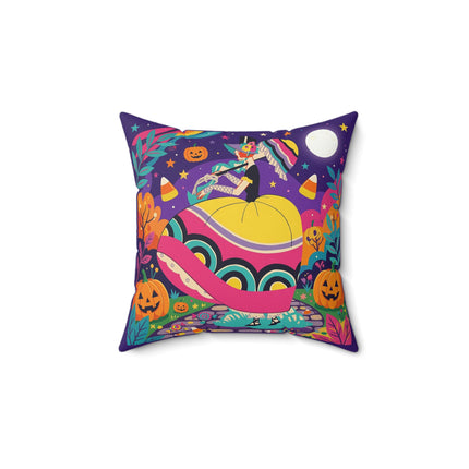 🌙🎃 The Lady Of Moonbeam Hollow Square Pillow – Whimsical Halloween Charm