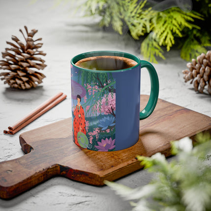 The Lady Of The Cherry Blossoms Colorful Mugs – Art Deco Spring Elegance