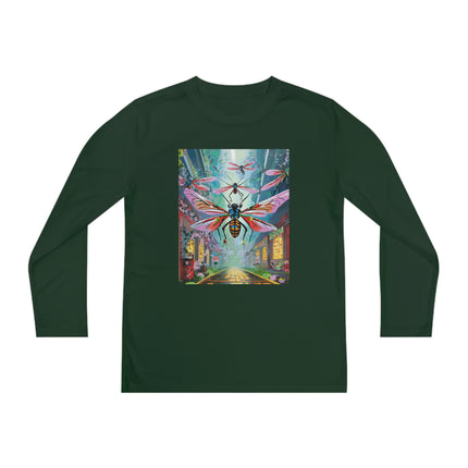 Neon Swarm Youth Long Sleeve Competitor Tee – Cyberpunk Flight & Futuristic Energy
