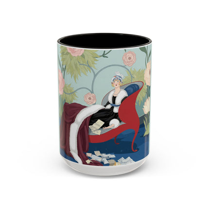 The Lady Of The Scarlet Chaise Colorful Mugs – Art Deco Romantic Elegance