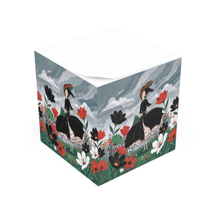 🌧️🌺 The Stormy Flower Walk Note Cube – Art Deco Floral Fashion