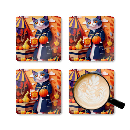 British Shorthair at an Autumn Market Corkwood Coaster Set