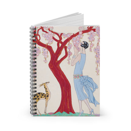 Woman, Fawn, and Red Tree by George Barbier Spiral Notebook - Ruled Line