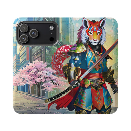 🦁🦊⚔️ Cyberpunk Lion Samurai Flip Case – Futuristic Honor & Kitsune Spirit