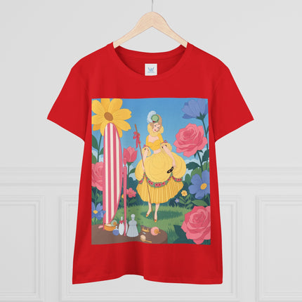 🌸🪞 The Lady Of The Flower Garden Mirror Cotton Tee – Art Deco Floral Fantasy