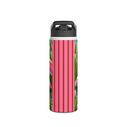 Geisha Kitten Strolls Among the Spoonbills Stainless Steel Water Bottle, Standard Lid