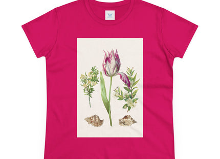 Tulip flower with Two Branches of Myrtle and Shells Cotton Tee