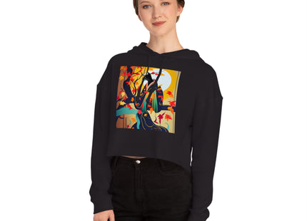 Black Cat in Kimono Women’s Cropped Hooded Sweatshirt