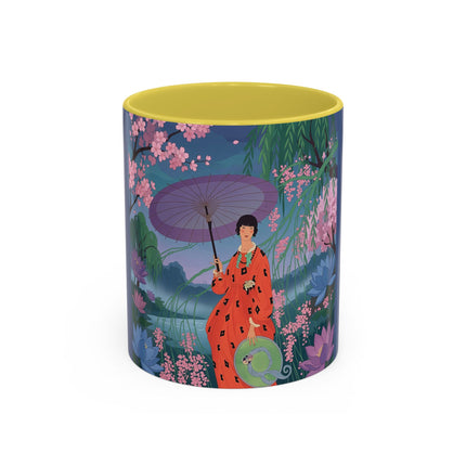 The Lady Of The Cherry Blossoms Colorful Mugs – Art Deco Spring Elegance