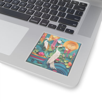 Elegant Egret Oasis Kiss-Cut Stickers (4 Sizes)