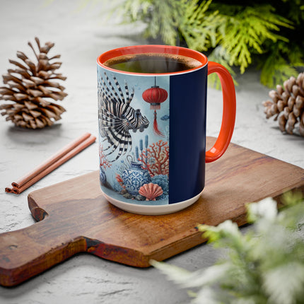 Lionfish & Lantern Colorful Mug – Mystical Ocean & Asian Harmony