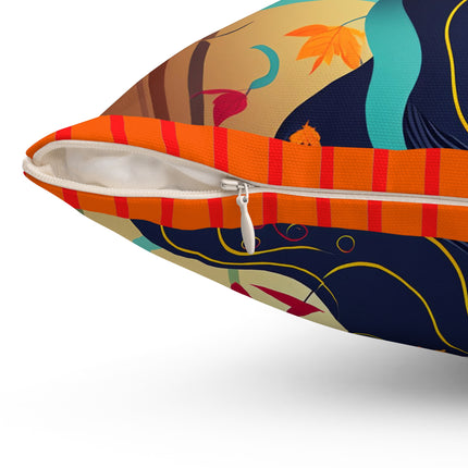 Black Cat in Kimono Spun Polyester Square Pillow