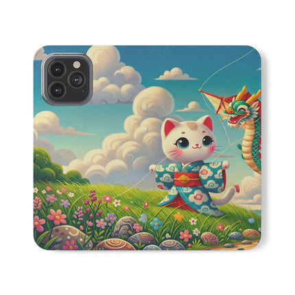 🪁🐉 Geisha Kitten and the Dragon Kite Flip Case – Joyful Flight & Dragon Spirit