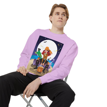 Moonlit Pirate Halloween Unisex Garment-Dyed Sweatshirt
