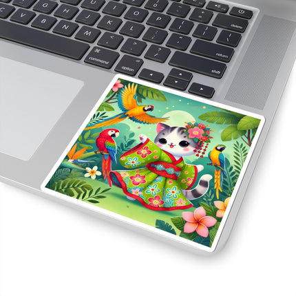Parrot Dance of the Geisha Kitten Kiss-Cut Stickers (4 Sizes)