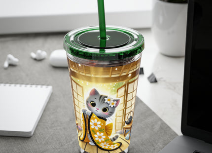 Playful Kitten in the Tea Room Sunsplash Tumbler with Straw, 16oz