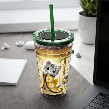Playful Kitten in the Tea Room Sunsplash Tumbler with Straw, 16oz