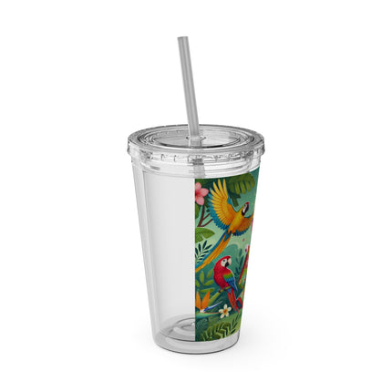 Parrot Dance of the Geisha Kitten Sunsplash Tumbler with Straw, 16oz